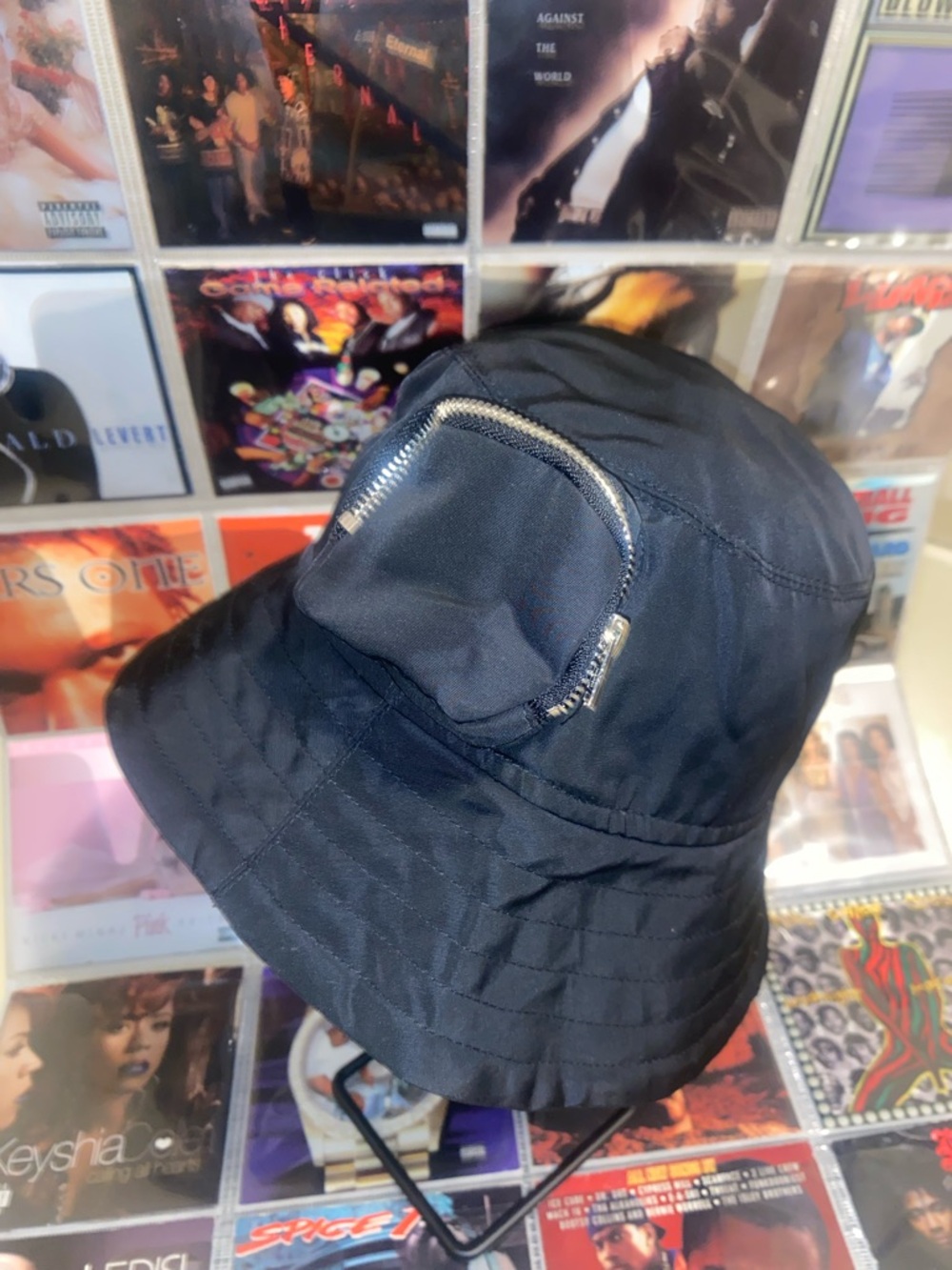Black Bucket Hat with Front Zip Pocket
